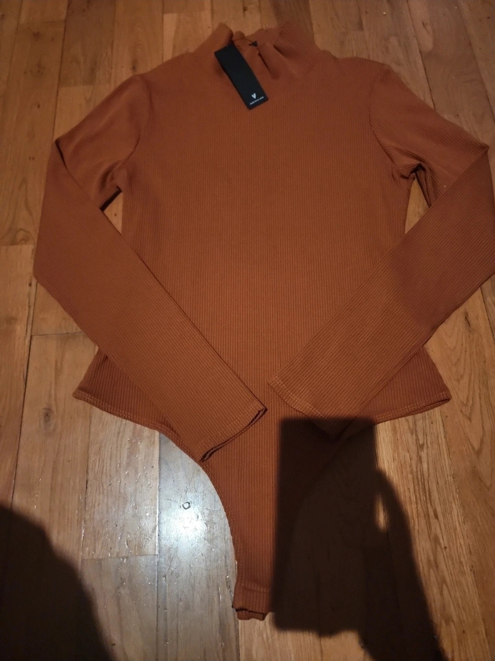 Lulu's Ribbed Turtleneck Bodysuit - Rust Orange